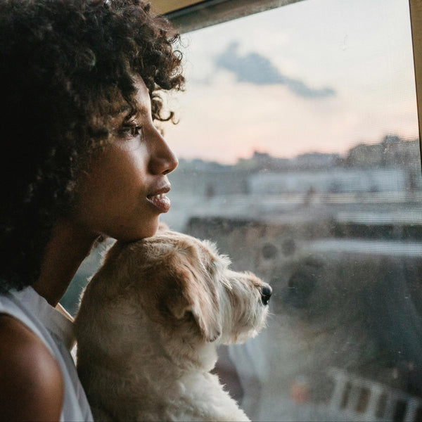 Jeune femme partageant un moment de complicité avec son chien, illustrant le souvenir précieux et la mémoire de son animal de compagnie.